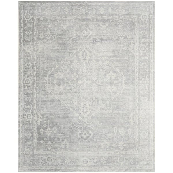 Nourison Astra Machine Washable Light Grey 8 ft. x 10 ft. Center medallion Traditional Area Rug