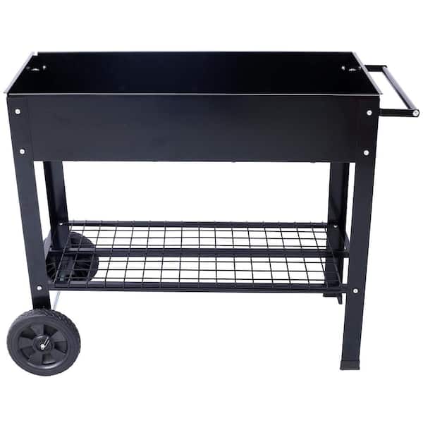 Siavonce 42 in. x 20 in. x 31 in. Products Elevated Mobile Raised Ergonomic Metal Planter Garden Bed, Black