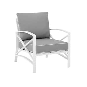 Kaplan White Metal Outdoor Lounge Chair with Grey Cushions