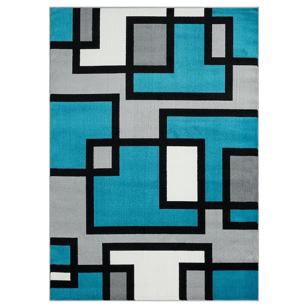 CONTEXT Breeze Contemporary Modern Blue 5 ft. x 7 ft. Geometric Polypropylene Area Rug