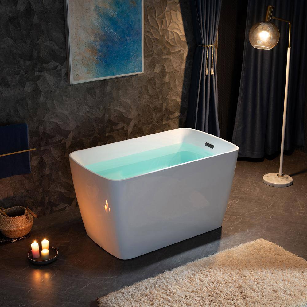 48'' White and Matte Black Acrylic Freestanding Rectangular Bathtub