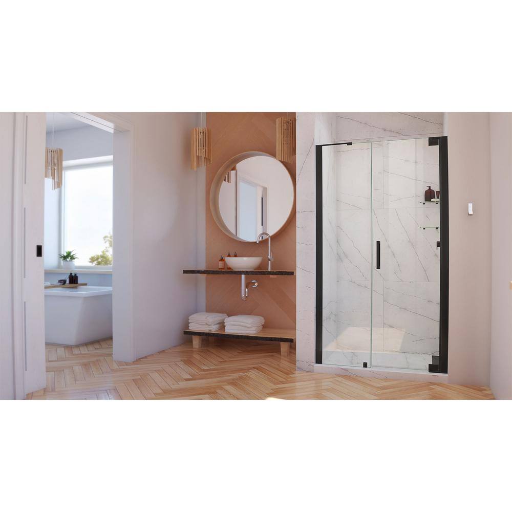 Elegance-LS 50-52" Matte Black Frameless Pivot Shower Door with Clear Glass