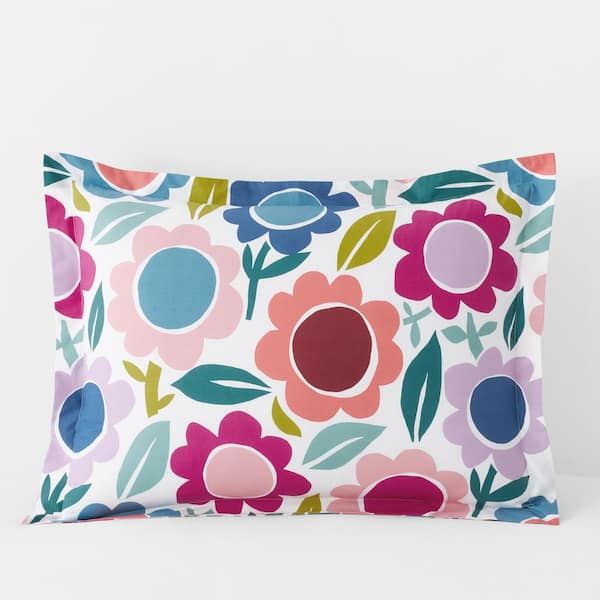 The Company Store Company Kids Joyful Flower White Multi Organic Cotton Percale Standard Sham