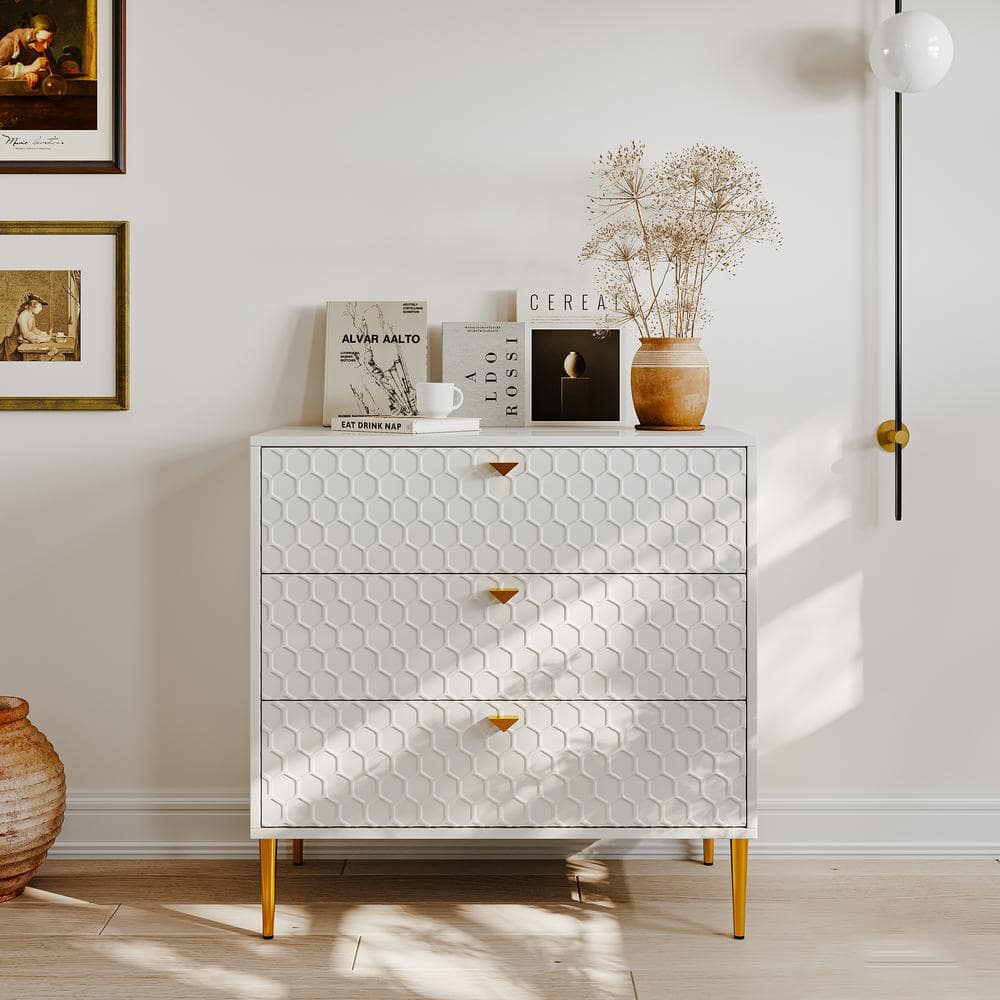 White 32.28 in. H Freestanding 3 Drawers Accent Storage Cabinet with Adjustable Foot Nails price history on PriceWatchPro