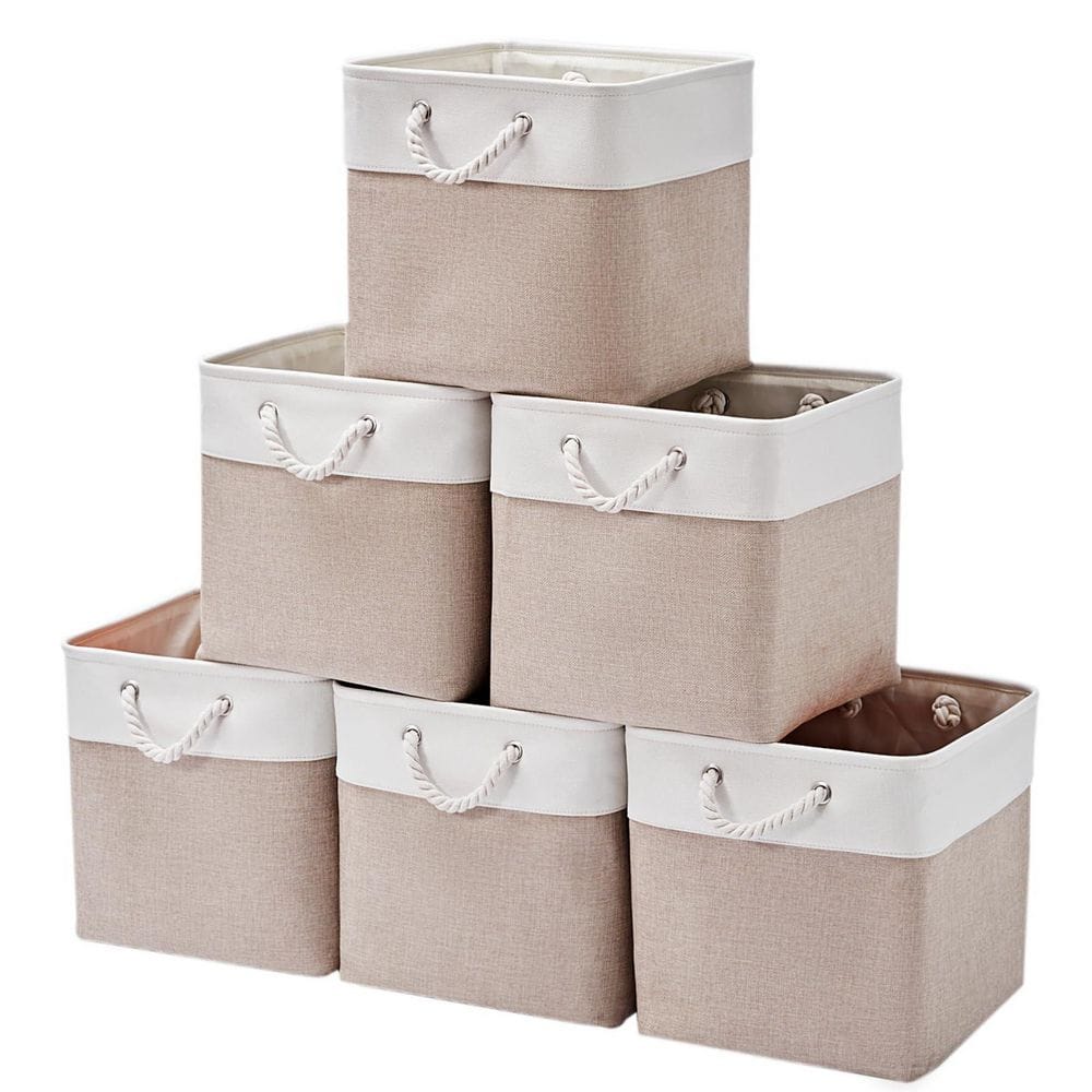 Snap-on STACKING CUBE BOX （Brown White） Afoxsos White & Beige 12 in. x 12 in. Linen Cube Storage Bins