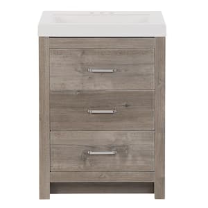 Woodbrook 25 in. W x 19 in. D x 34 in. H Single Sink Bath Vanity in White Washed Oak with White Cultured Marble Top