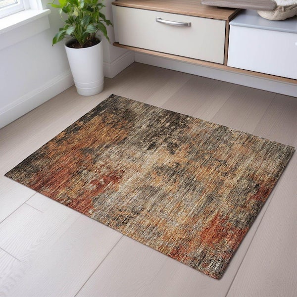 Mayfield Premium Machine Washable Abstract AMF1216 Khaki 2 ft. x 3 ft. Area Rug