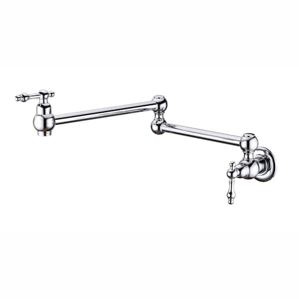 FORCLOVER Wall Mounted Pot Filler with Double Lever Handles in Chrome