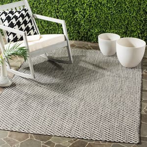 Courtyard Black/Light Gray 7 ft. x 7 ft. Square Solid Indoor/Outdoor Patio  Area Rug