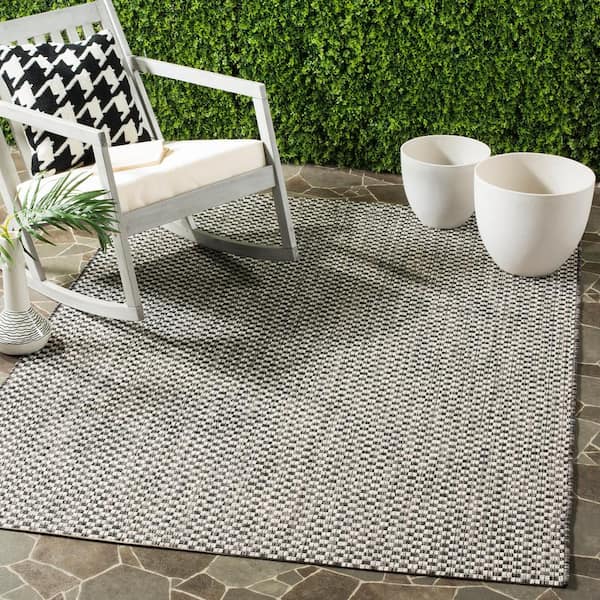 Courtyard Black/Light Gray 8 ft. x 10 ft. Solid Indoor/Outdoor Patio  Area Rug