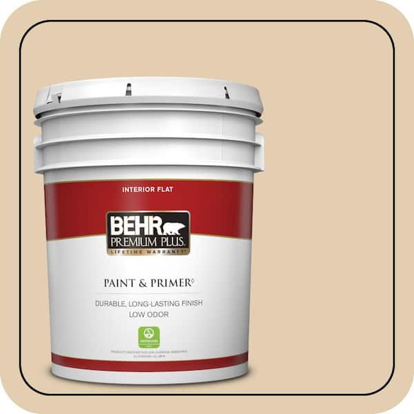 BEHR PREMIUM PLUS 5 gal. Home Decorators Collection #HDC-AC-09 Concord Buff Flat Low Odor Interior Paint & Primer