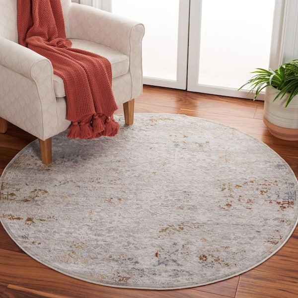 Princeton 5 ft. x 5 ft. Light Beige/Gray Marble High-Low Round Area Rug