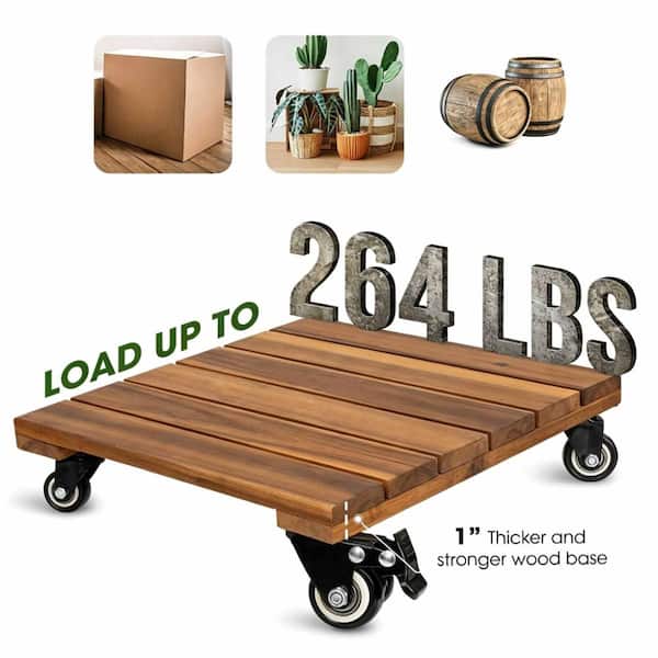 2-Pack 14 Inch Acacia Hardwood Rolling Plant Caddy, 264 lbs with 