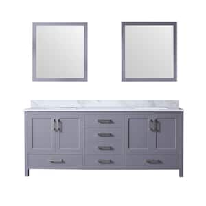 Jacques 80 in. W x 22 in. D Dark Grey Double Bath Vanity, Carrara Marble Top, and 30 in. Mirrors