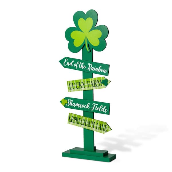 Glitzhome 36 in. H St. Patrick's Wood Shamrock Word Sign Porch Decor