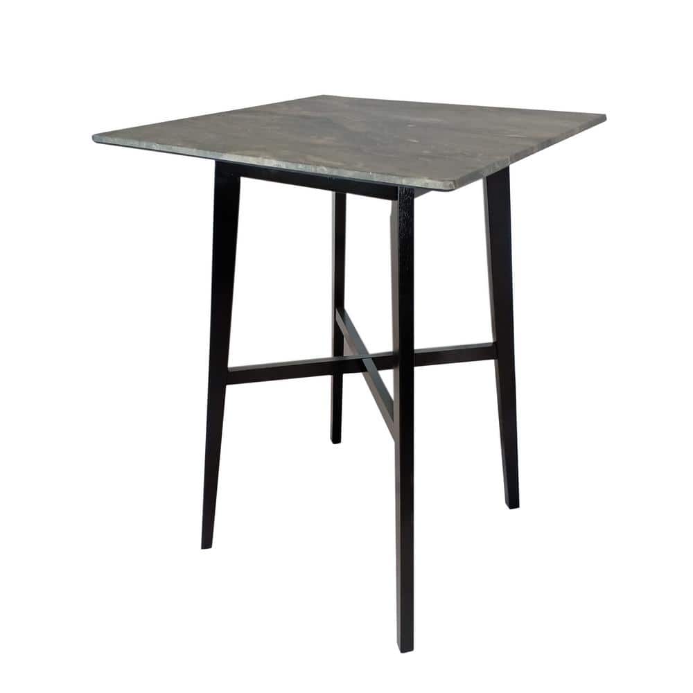 42 in. H Gray Modern Wood Outdoor Bar Dining Table with Marble Finish for P