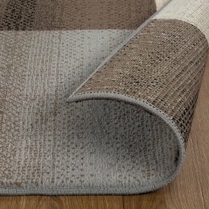 8 ft. Square Grey-Brown Square Patchwork Power Loom Stain Resistant Area Rug