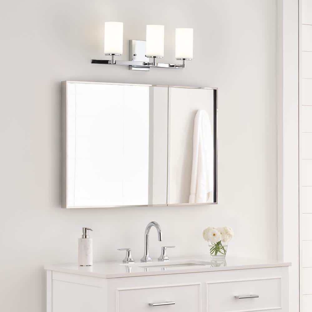 Chrome 3-Light Bath Fixture with Etched Glass Shades