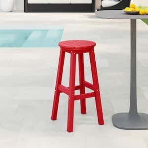 Laguna 29 in. HDPE Plastic All Weather Backless Round Seat Bar Height Outdoor Bar Stool in, Red