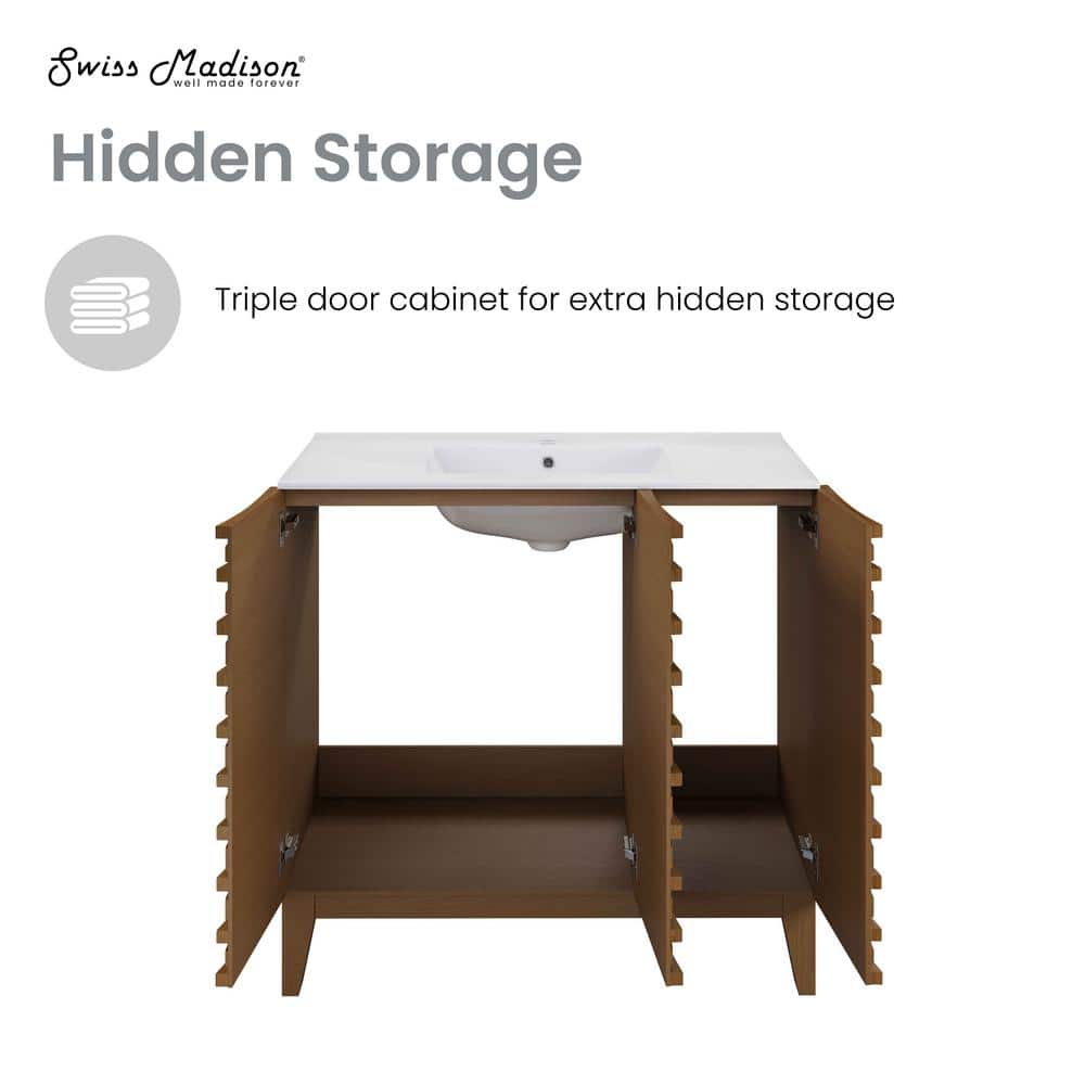 Cascade 36" Brown Oak Freestanding Bathroom Vanity with White Top