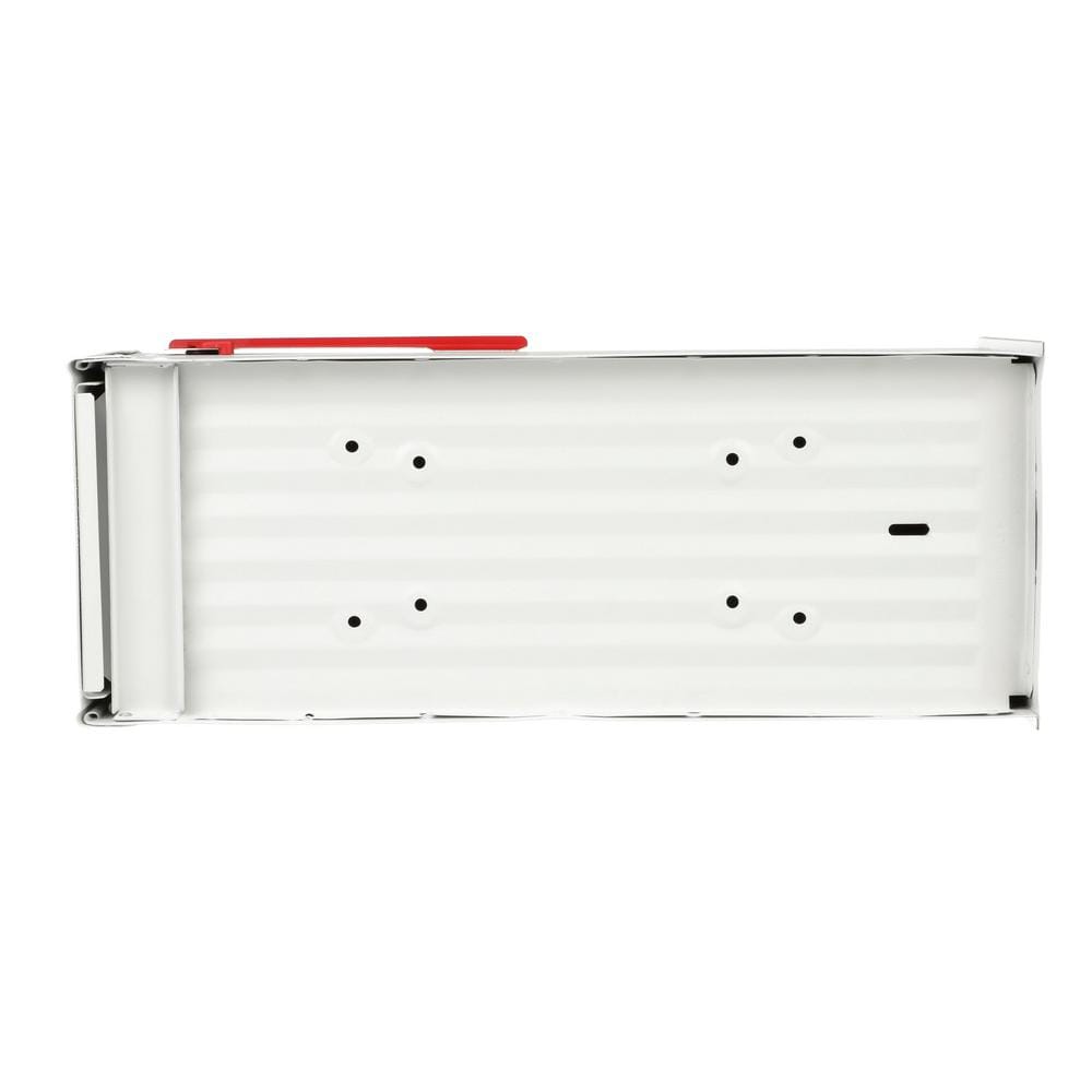Large White Aluminum Post Mount Mailbox with Red Flag
