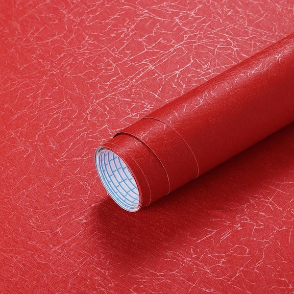 Red Textured Embossed Self-Adhesive Waterproof Contact Paper Peel and Stick Wallpaper Roll