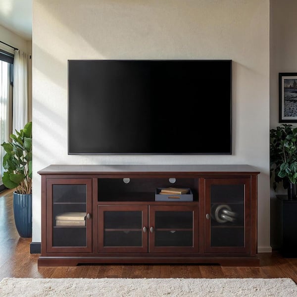 Walker Edison Furniture Company Highboy 70 in. Espresso Composite TV Stand 78 in. with Doors