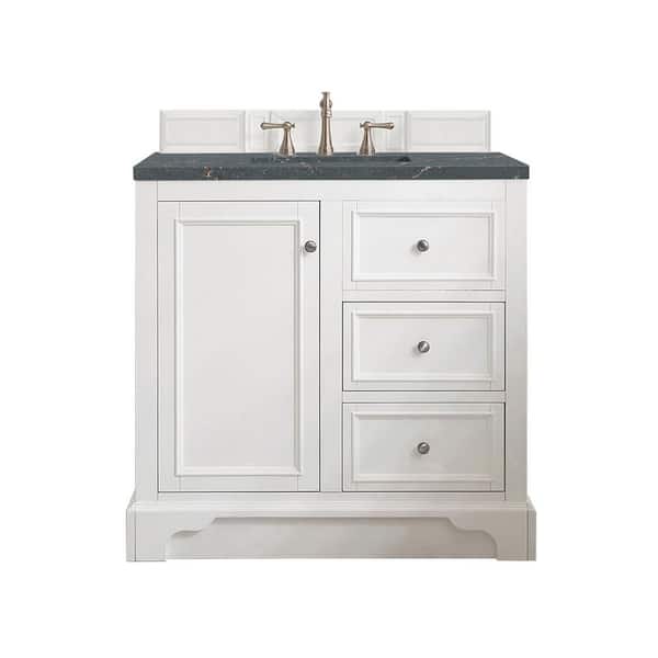 De Soto 37.3 in. W x 23.5 in. D x 36.3 in. H Single Vanity in Bright White and Parisien Bleu Quartz Top