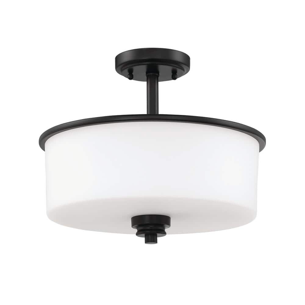Flat Black and Glass Drum Chandelier with Polished Nickel Finish