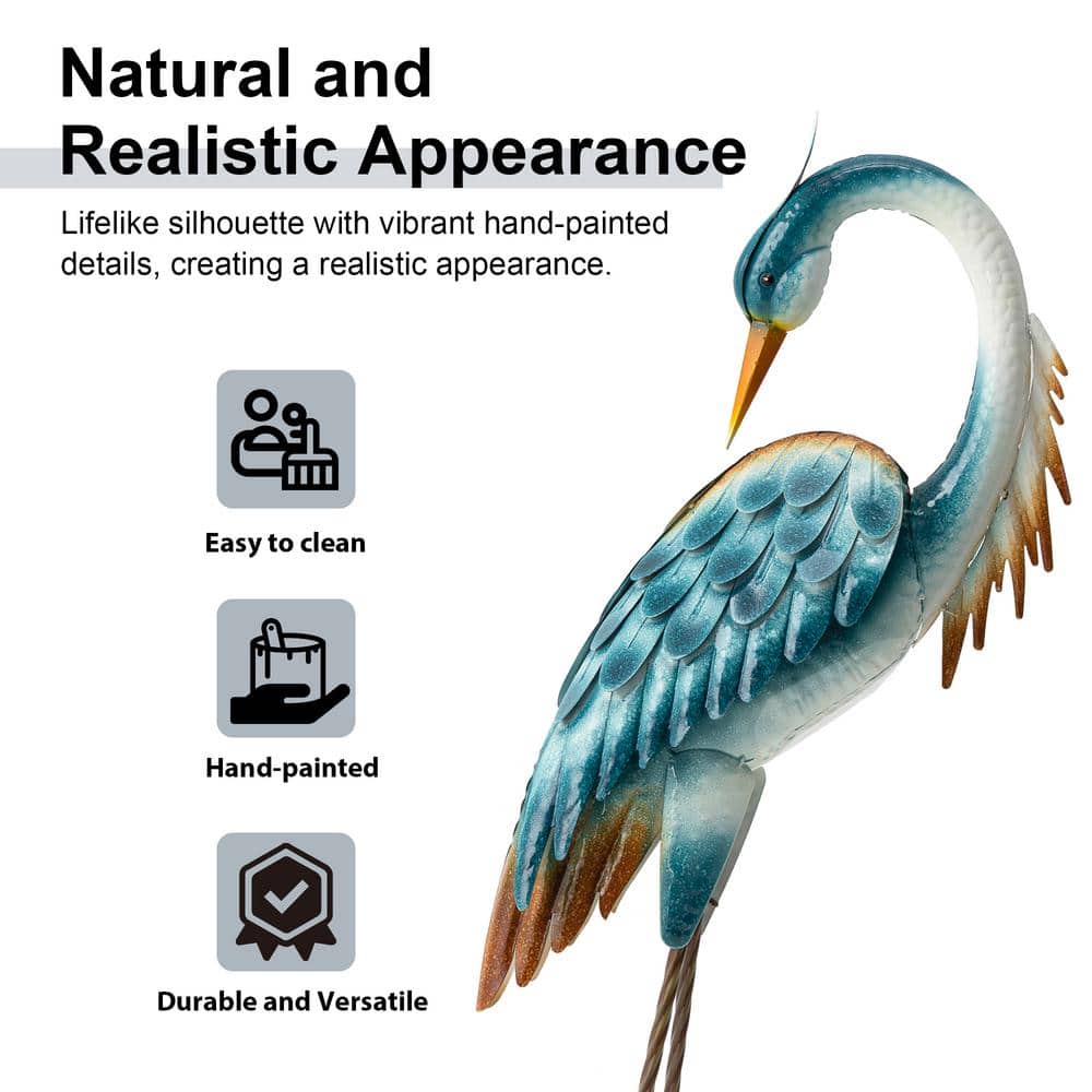 38.5" Blue and Brown Metal Crane Garden Statue