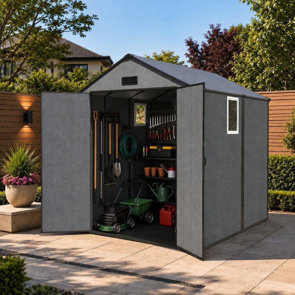 PABIMIA 6 ft. W x 8 ft. D Resin Plastic Outdoor Storage Shed with