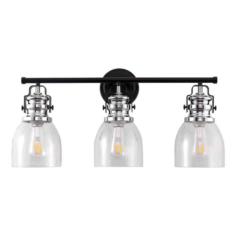 24 in. 3-Light Black and Nickel Vanity Light with Clear Glass Bell Shades for Bathroom and Powder Room or Dressing Room price history on PriceWatchPro