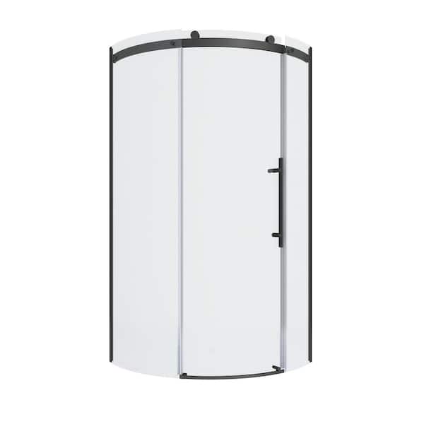 Ovation Curve 36 in. W x 72 in. H Round Sliding Semi Frameless Corner Shower Door in Matte Black with Clear Glass