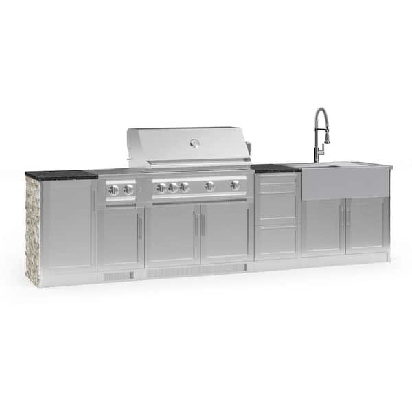 NewAge Products Signature Series 131.16 in. x 25.5 in. x 58.64 in. 10-Piece Outdoor Kitchen Cabinet Set with Natural Gas 40 in. Grill