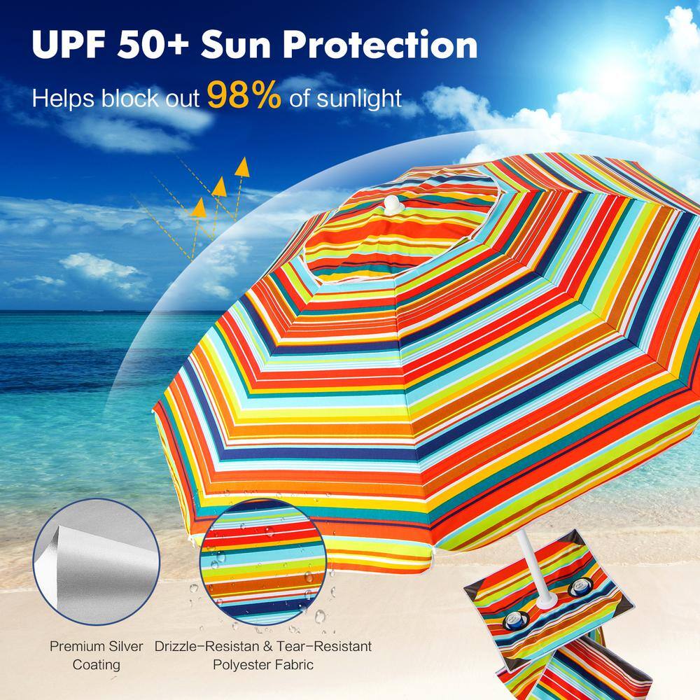 6.5 Feet Orange Striped Beach Umbrella with Fiberglass Ribs
