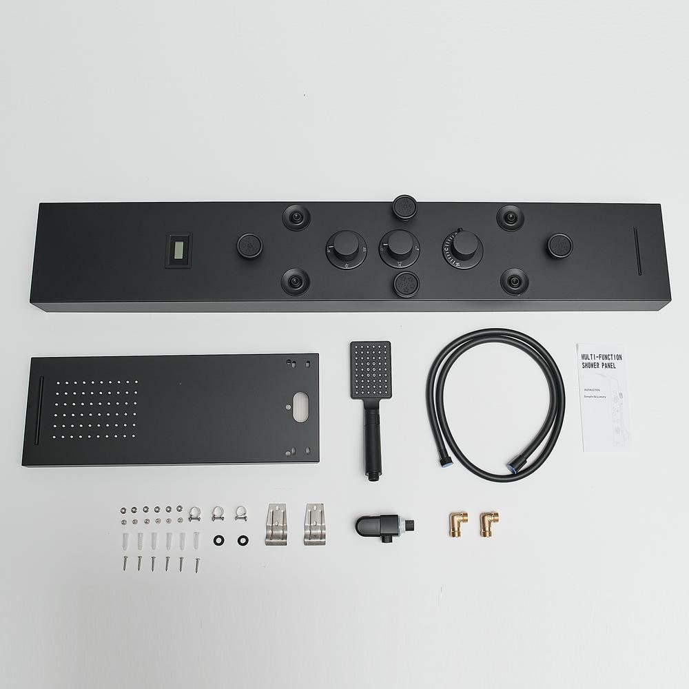 Black Stainless Steel 51.57'' Shower Panel with Rainfall and Waterfall Shower Heads