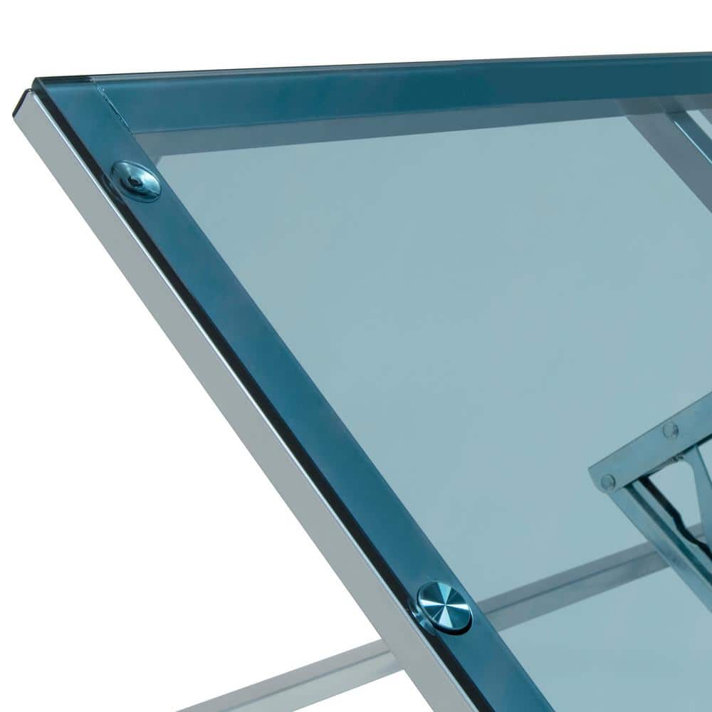 Futura L-Shaped Silver and Blue Glass Drafting Desk