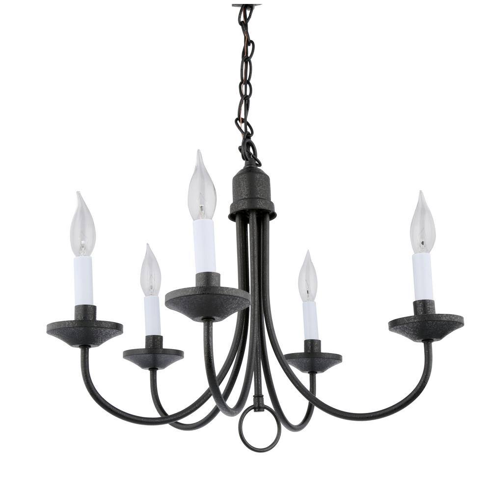 Trinity Textured Black 5-Light Chandelier with White Candle Covers