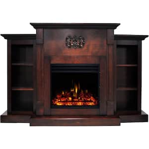Classic 72.3 in. Freestanding Electric Fireplace in Mahogany with Bookshelves and Deep Log Display
