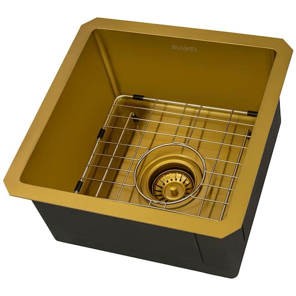 Ruvati Terraza 15 in. Undermount SIngle Bowl 16-Gauge Stainless Steel Bar Prep Kitchen Sink with in Matte Gold Rounded Corners