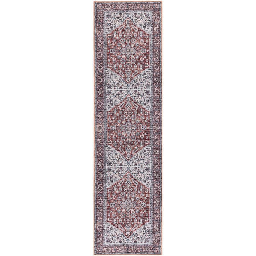Machine Washable Series 1 Brick Ivory 2 ft. x 8 ft. Distressed Traditional 