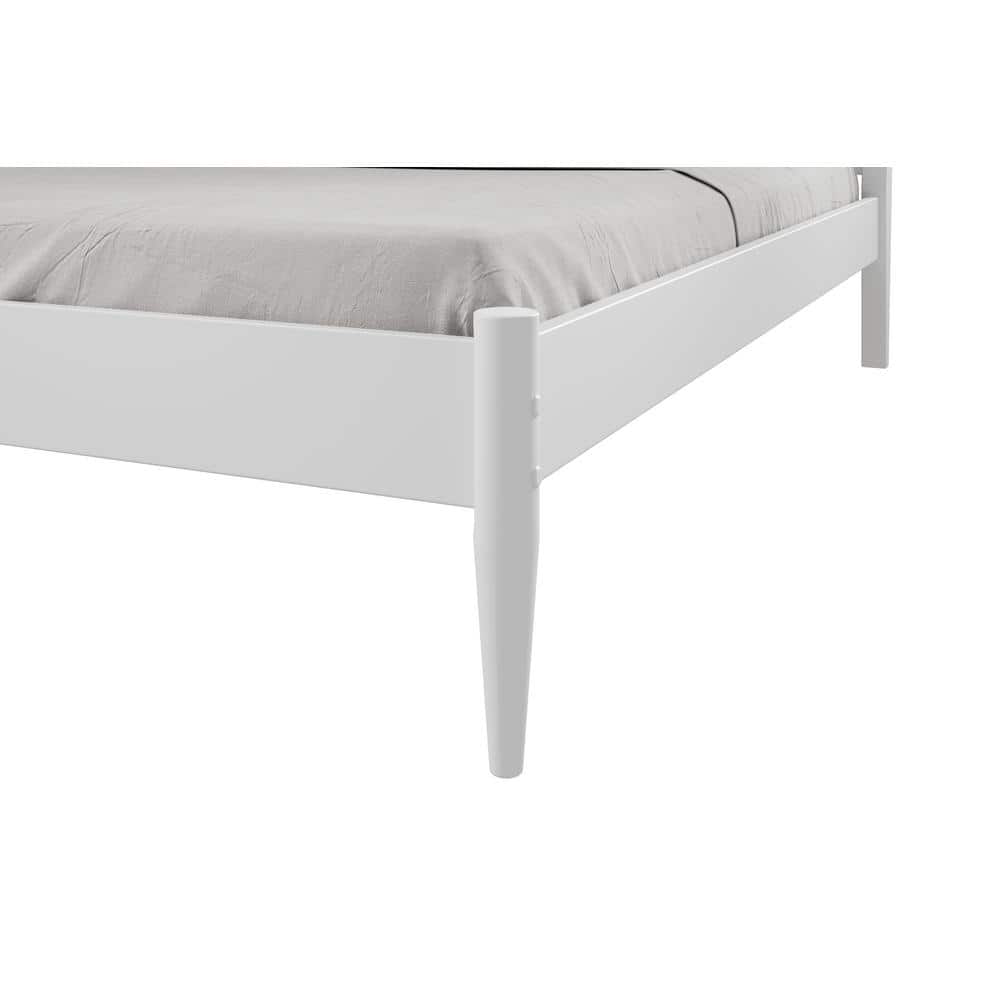 White Pine Wood Queen Platform Bed with Upholstered Headboard