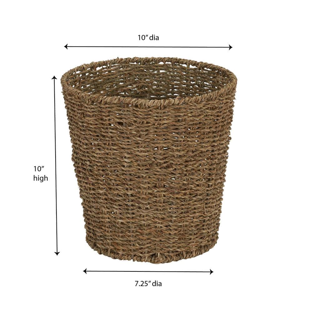 Natural Seagrass Wicker Waste Basket with Metal Frame