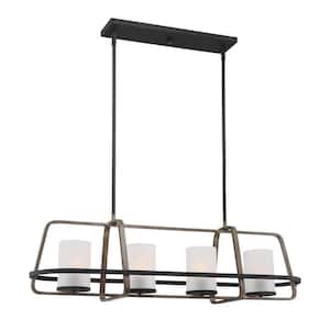 4-Light Farmhouse Black with Etched Seedy Glass Shades Chandelier For Dining Rooms