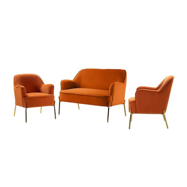 JAYDEN CREATION Alita 3-Piece Orange Living Room Set