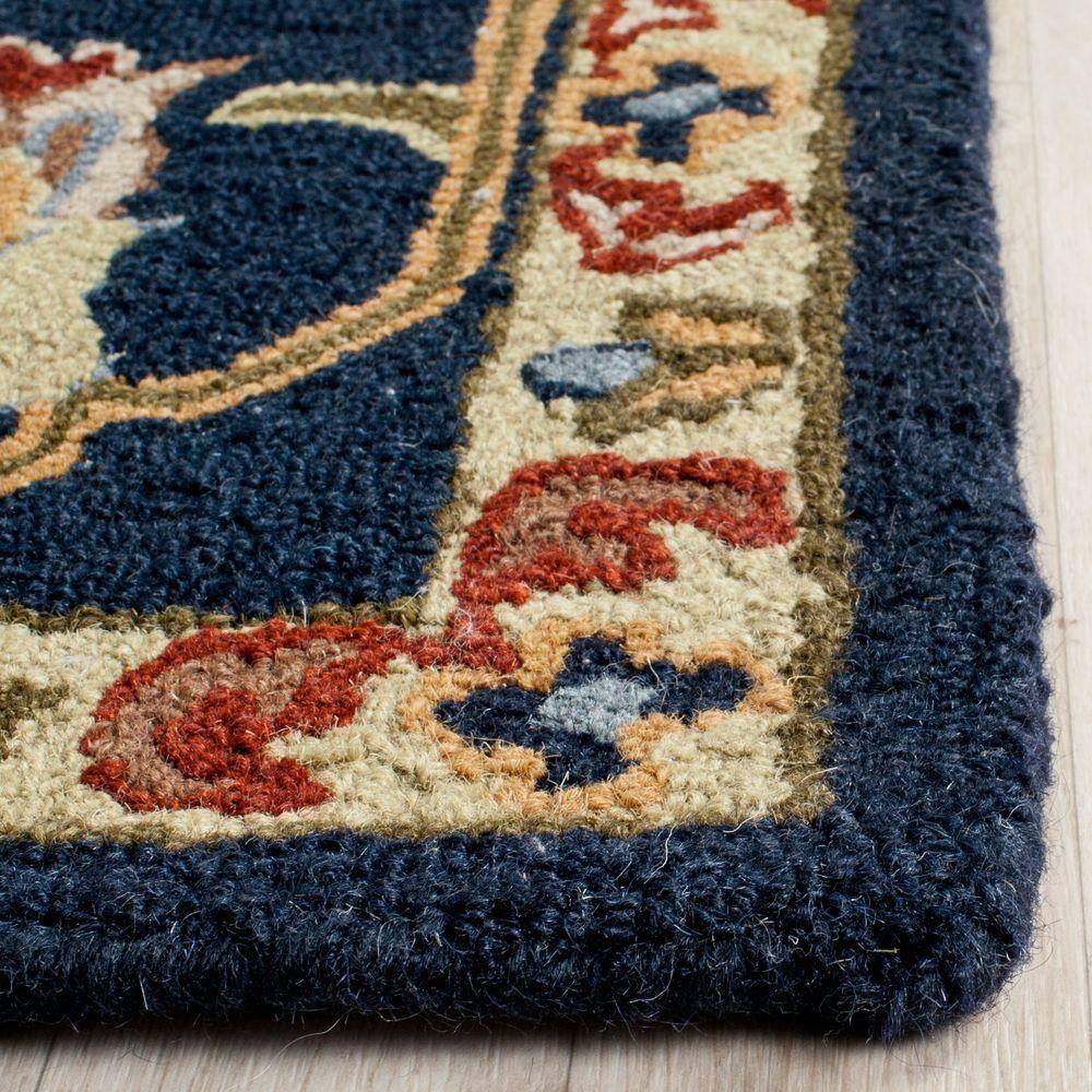 Blossom Navy Blue Handmade Wool 8' x 10' Area Rug