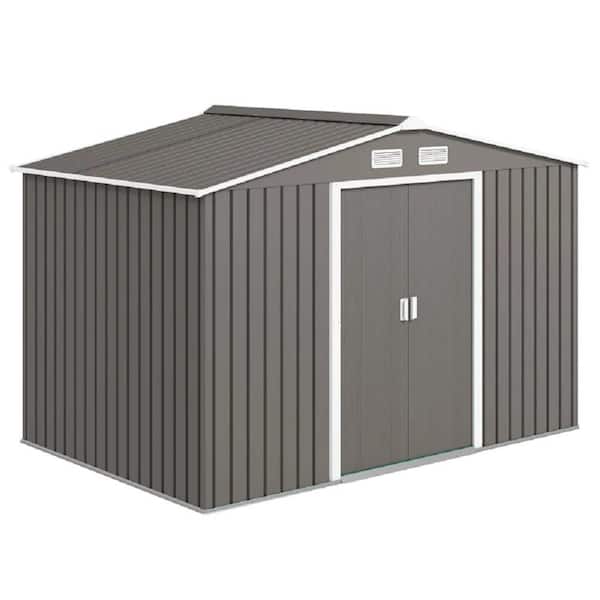 6 ft. W x 9 ft. D Metal Outdoor Storage Shed with Double Door and 4-Ventilation Slots, Gray (54 sq. ft. )