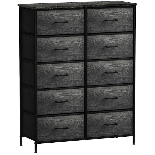 Sorbus 10-Drawer Black Dresser Steel Frame Wood Top Easy Pull Fabric Bins 47 in. H x 34 in. W x 12 in. D