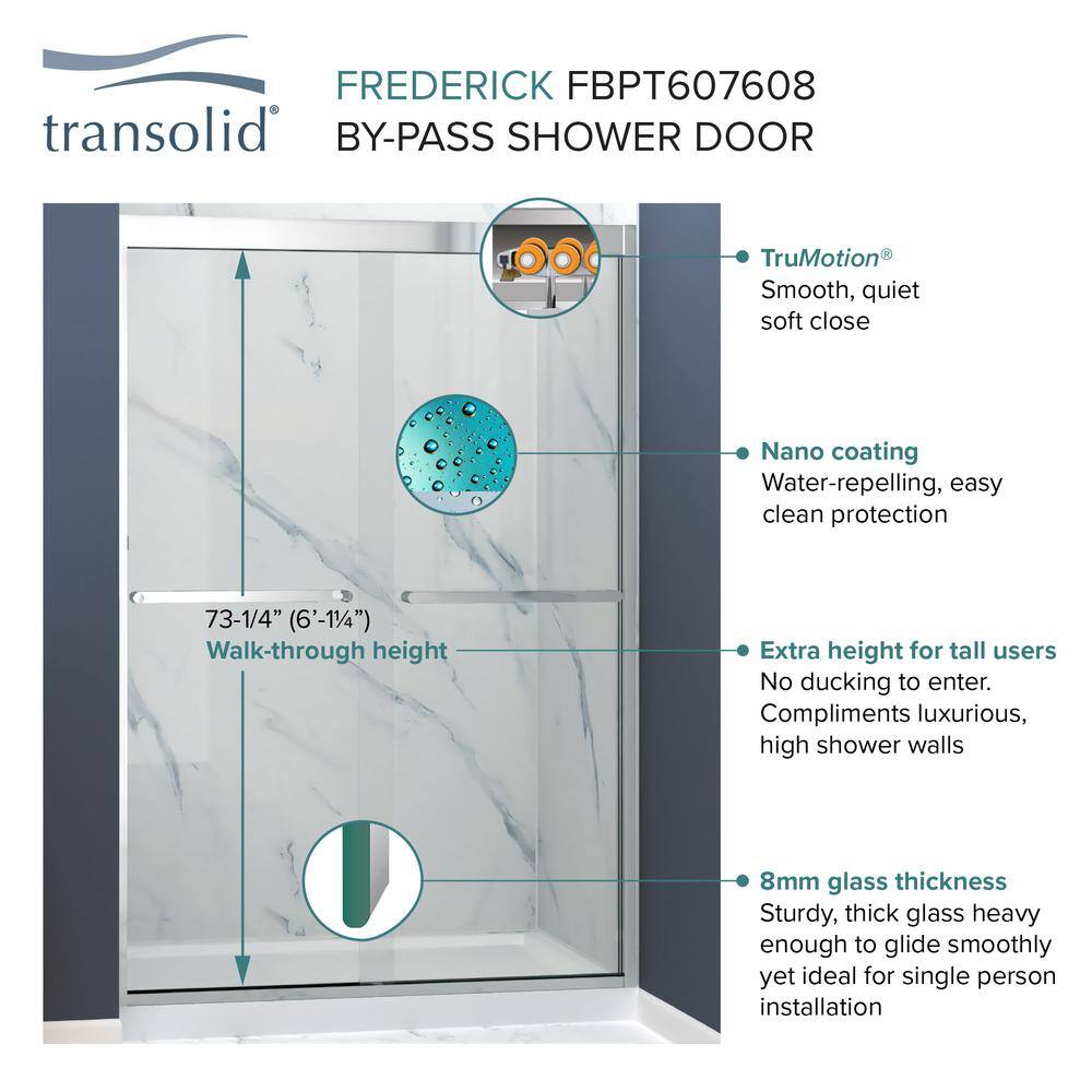Frederick 47" Polished Chrome Semi-Frameless Sliding Shower Door