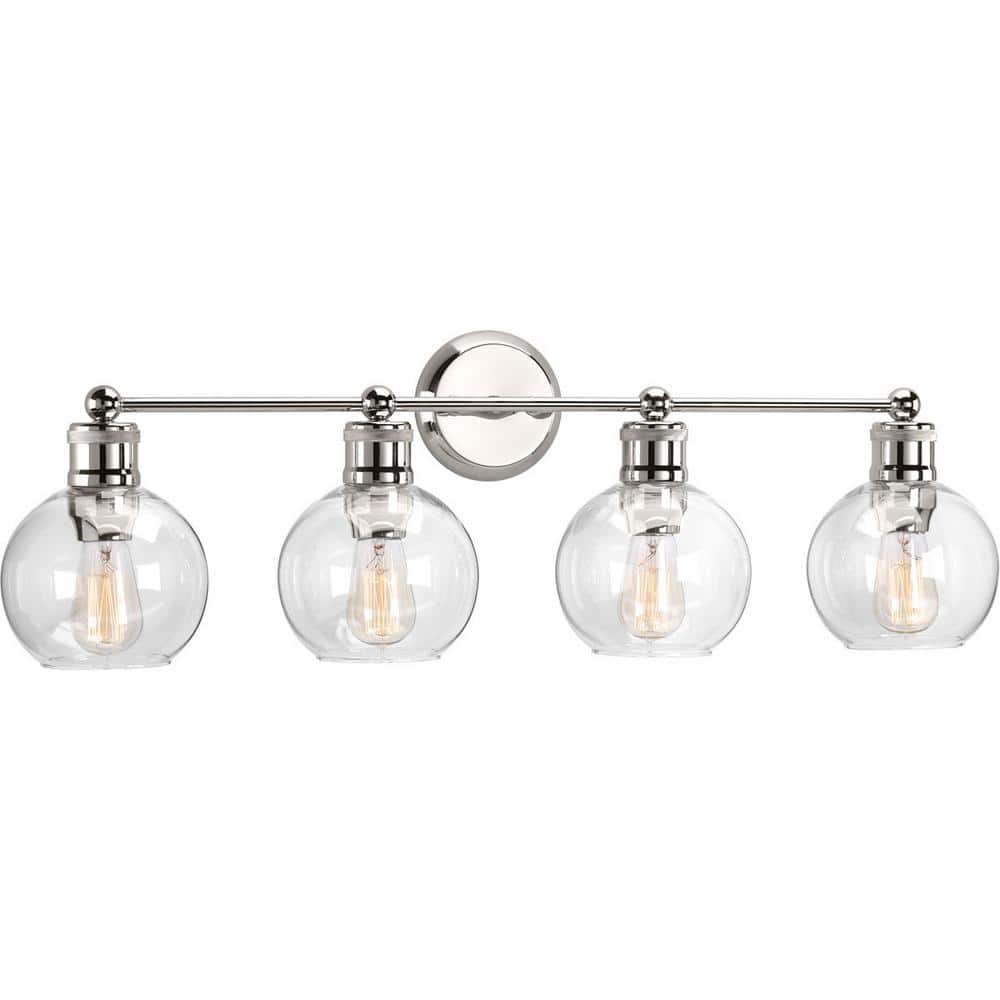 Progress Lighting Hansford Collection 33-1/2 in. 4-Light Polished Nickel Clear Glass Coastal Bathroom Vanity Light P300052-104 Sansujyuku sansujyuku.com
